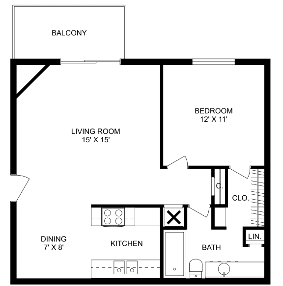 This is a 2D-floor plan showing the space layout with labeled rooms, walls, and dimensions. It includes 1 bedroom/s, 1 bathroom/s, and approximately 662 Sq. Ft