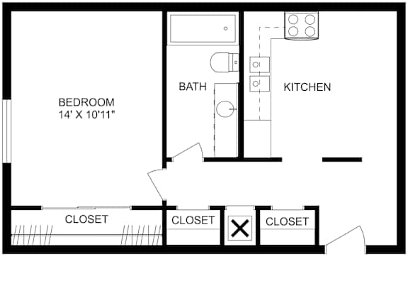 This is a 2D-floor plan showing the space layout with labeled rooms, walls, and dimensions. It includes a Studio, 1 bathroom/s, and approximately 0500  Sq. Ft