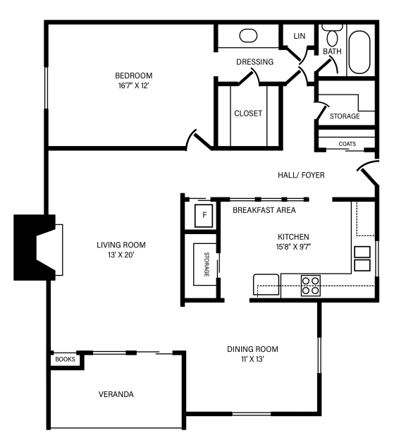 1 Bedroom - 1 Bath - Fireplace