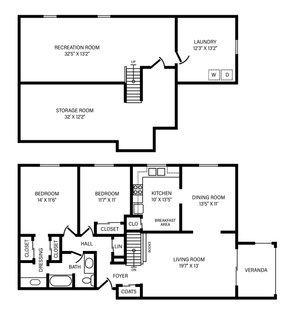 2 Bedroom - 1 Bath + Maisonette