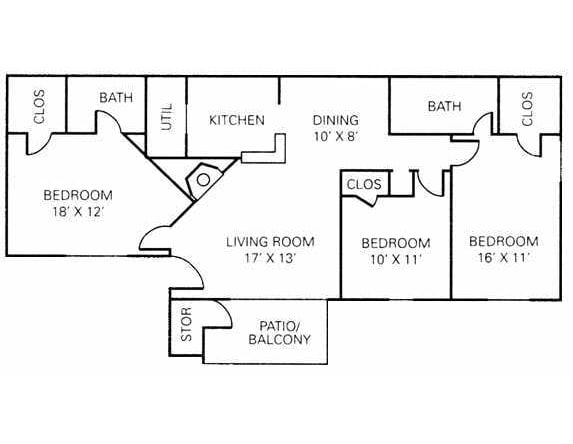 Floor Plan - 3BR - 2BA - 1157
