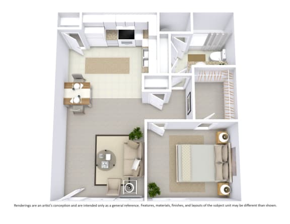 1 Bed _ 1 Bath _ 552 sqft - 3D Floor Plan