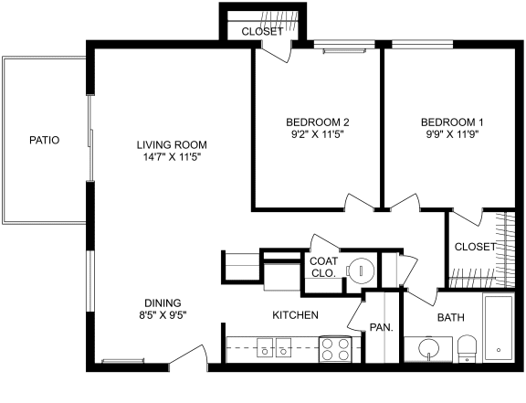 2 Bed - 1 Bath | 756 sq. ft.