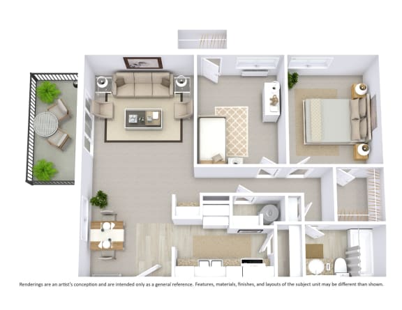 2 Bed _ 1 Bath _ 756 sqft - 3D Floor Plan