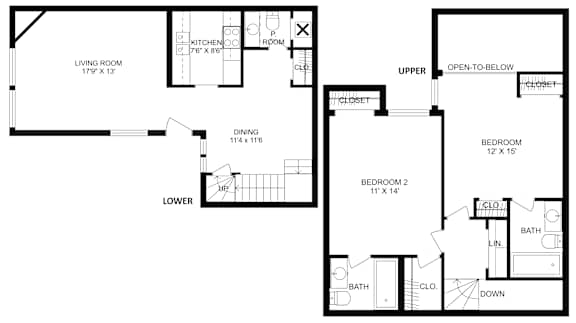 This is a 2D-floor plan showing the space layout with labeled rooms, walls, and dimensions. It includes 2 bedrooms and 2 bathrooms.