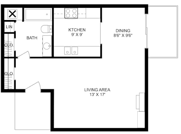STUDIO - 1 Bath | 557 sq ft