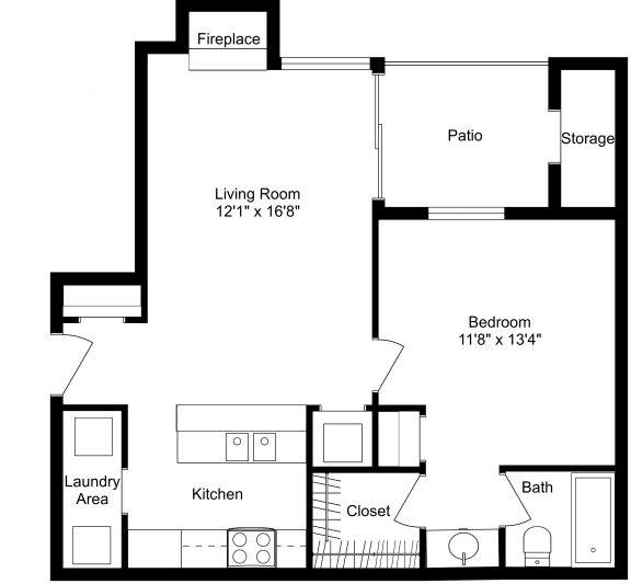 This is a 2D-floor plan showing the space layout with labeled rooms, walls, and dimensions. It includes 1 bedroom/s, 1 bathroom/s, and approximately 626 Sq. Ft