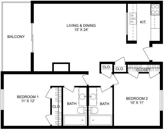 This is a 2D-floor plan showing the space layout with labeled rooms, walls, and dimensions. It includes 2 bedroom/s, 2 bathroom/s, and approximately 850 Sq. Ft