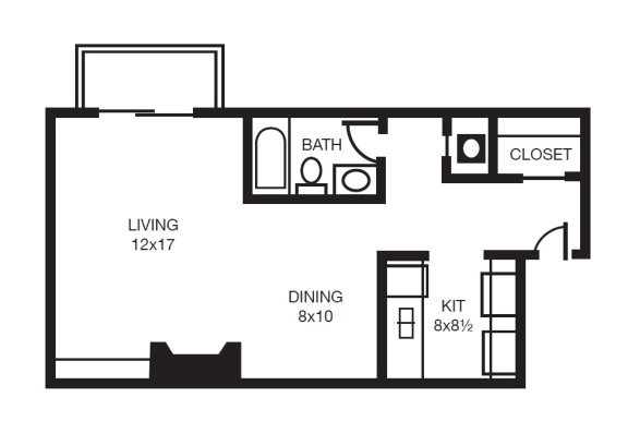 This is a 2D-floor plan showing the space layout with labeled rooms, walls, and dimensions. It includes a Studio, 1 bathroom/s, and approximately 541  Sq. Ft