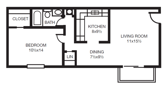 This is a 2D-floor plan showing the space layout with labeled rooms, walls, and dimensions. It includes 1 bedroom/s, 1 bathroom/s, and approximately 555  Sq. Ft
