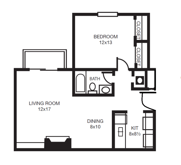 One Bedroom One Bath D with fireplace