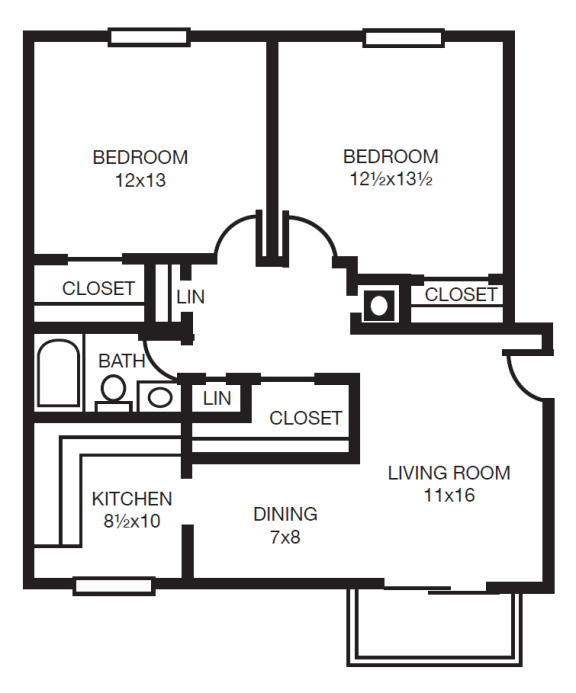 This is a 2D-floor plan showing the space layout with labeled rooms, walls, and dimensions. It includes 2 bedroom/s, 1 bathroom/s, and approximately 835  Sq. Ft