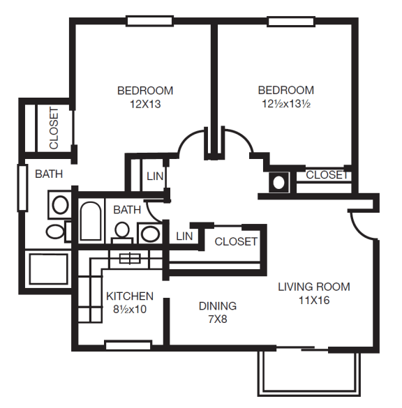 This is a 2D-floor plan showing the space layout with labeled rooms, walls, and dimensions. It includes 2 bedroom/s, 2 bathroom/s, and approximately 899  Sq. Ft