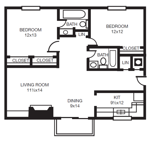 This is a 2D-floor plan showing the space layout with labeled rooms, walls, and dimensions. It includes 2 bedroom/s, 2 bathroom/s, and approximately 960  Sq. Ft
