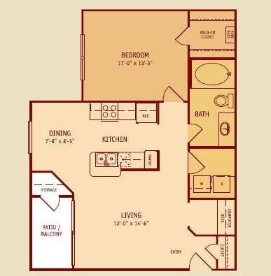 Broadstone Colonnade Apartments in San Antonio, TX One Bedroom Floor Plan
