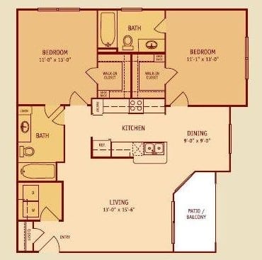Broadstone Colonnade Apartments in San Antonio, TX Two Bedroom Floor Plan
