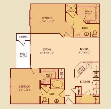 Broadstone Colonnade Apartments in San Antonio, TX Two Bedroom Floor Plan