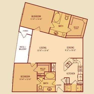 Broadstone Colonnade Apartments in San Antonio, TX Two Bedroom Floor Plan