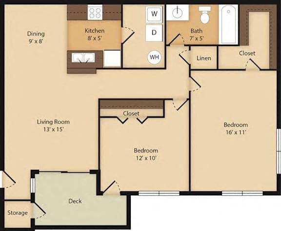 A floor plan of a house showing the layout of the rooms.