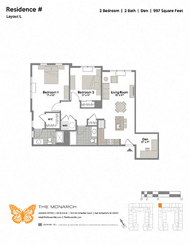 2 Bed 2 Bath Floor Plan at The Monarch, New Jersey
