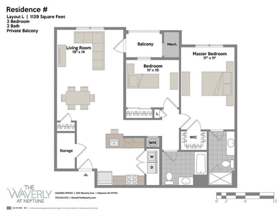 Floor Plan  Layout L 2 Bed 2 Bath Floor Plan at The Waverly at Neptune, Neptune, 07753