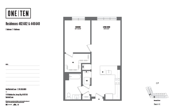 1 bedroom 1 bath L at One Ten Apartments, Jersey City , NJ