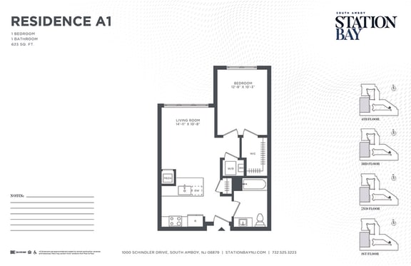A1 Floor Plan at Station Bay, New Jersey, 08879