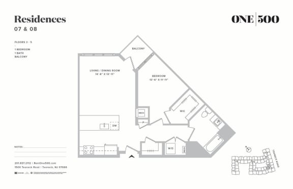 A6 1 Bed 1 Bath Floor Plan A6 1 Bed 1 Bath Floor Plan at One500, Teaneck, NJ