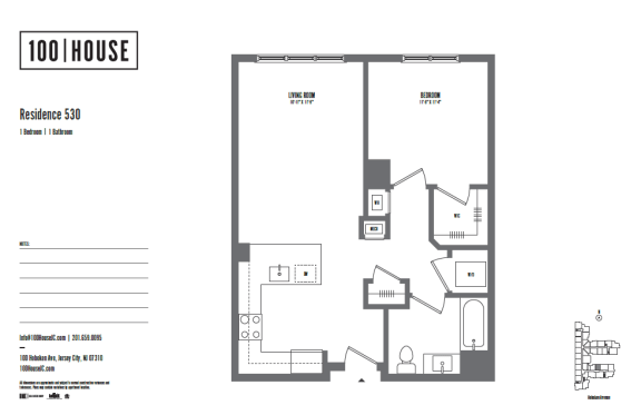 1 bedroom 1 bathroom at 100 House Apartments, Jersey City