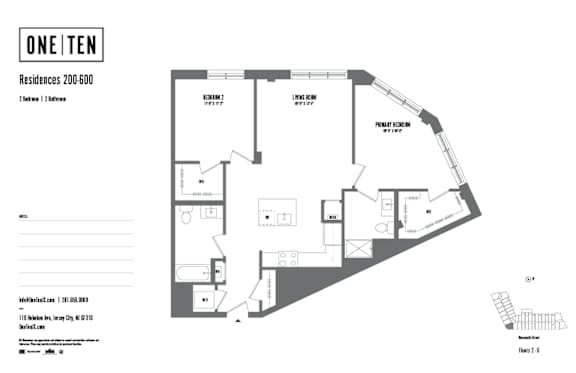 Floor Plan  2 bed 2 bath floor plan E at One Ten Apartments, New Jersey, 07310