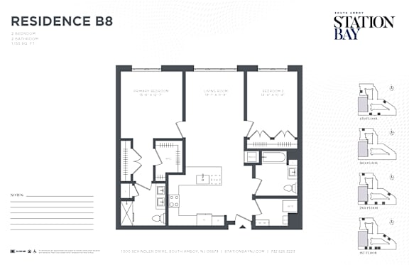 A black and white floor plan for Residence B8 at Station Bay.