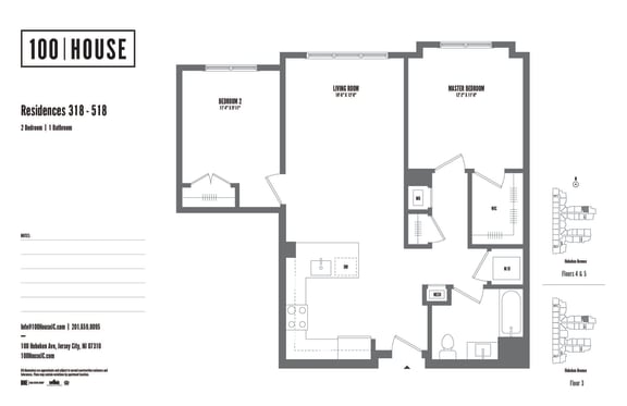 2 bed 2 bath floor plan A at 100 House Apartments, Jersey City , 07310