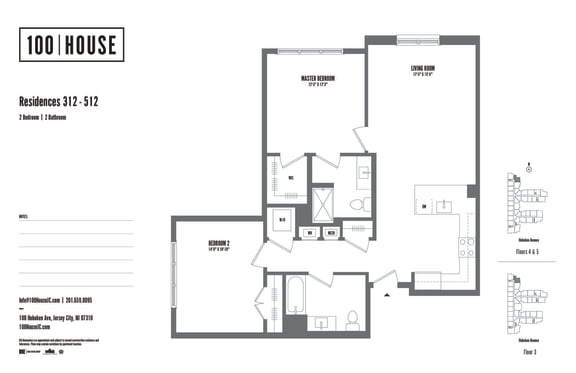 2 bed 2 bath floor plan N at 100 House Apartments, Jersey City , New Jersey