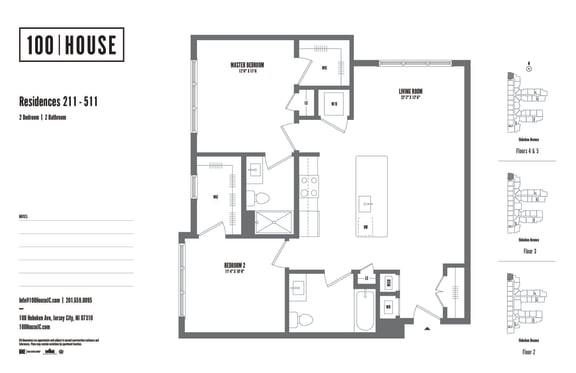 2 bed 2 bath floor plan D 2 bed 2 bath floor plan D at 100 House Apartments, Jersey City , NJ, 07310