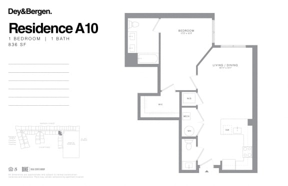 1 bedroom 1 bath floor plan M at Dey & Bergen, Harrison, NJ