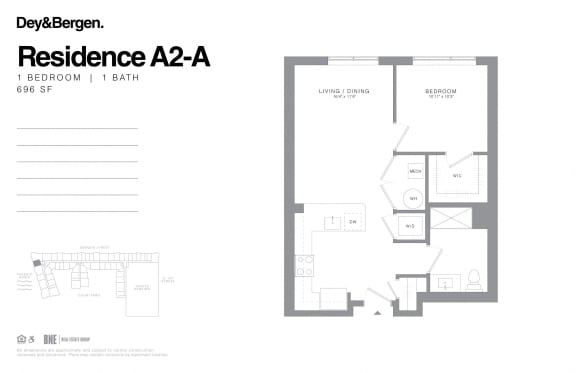 1 bedroom 1 bath floor plan C at Dey & Bergen, New Jersey