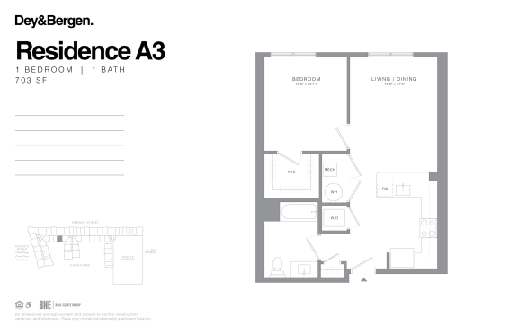 1 bedroom 1 bath floor plan B 1 bedroom 1 bath floor plan B at Dey & Bergen, Harrison