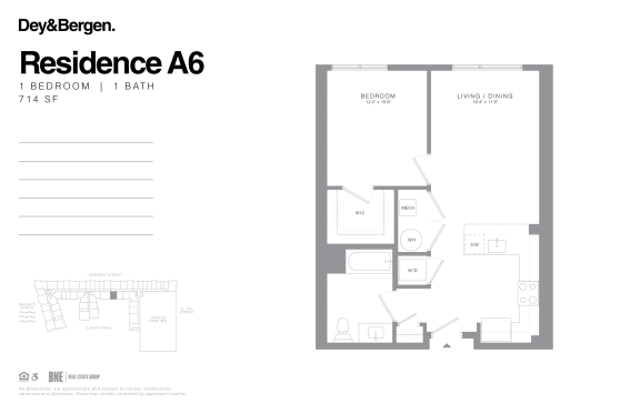 1 bedroom 1 bath floor plan H 1 bedroom 1 bath floor plan H at Dey & Bergen, Harrison, 07029