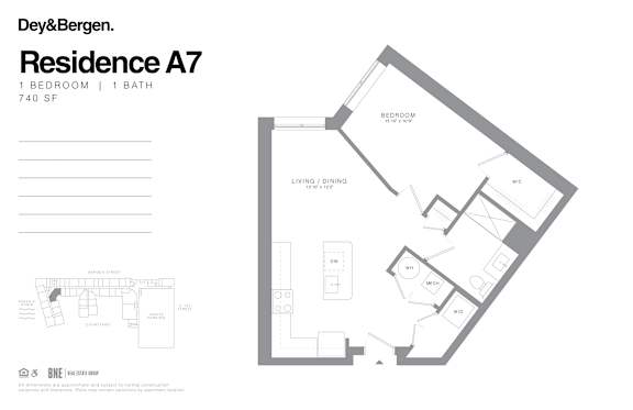 1 bedroom 1 bath floor plan I 1 bedroom 1 bath floor plan I at Dey & Bergen, Harrison, New Jersey