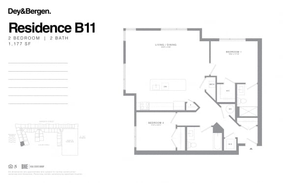 2 bed 2 bath floor plan K at Dey & Bergen, Harrison, NJ, 07029