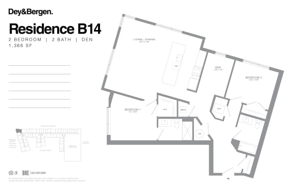 2 bed 2 bath floor plan N at Dey & Bergen, Harrison, New Jersey