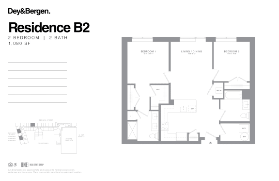 2 bed 2 bath floor plan A at Dey & Bergen, Harrison, New Jersey