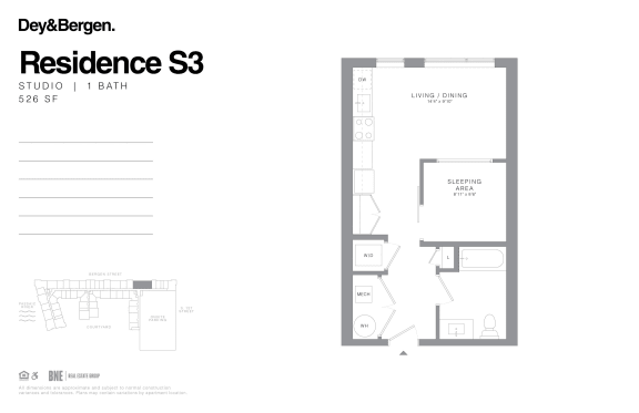 Floor Plan  Studio 1 bath floor plan D at Dey &amp; Bergen, Harrison, NJ