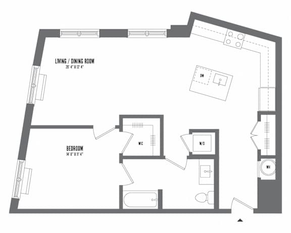 1 bedroom 1 bathroom Floor plan V at The Enclave, Jersey City, NJ