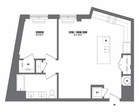 1 bedroom 1 bathroom Floor plan T at The Enclave, Jersey City, New Jersey