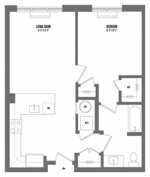 1 bedroom 1 bathroom Floor plan E at The Enclave, Jersey City