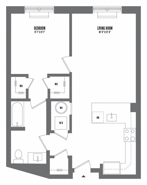 1 bedroom 1 bathroom Floor plan H at The Enclave, New Jersey