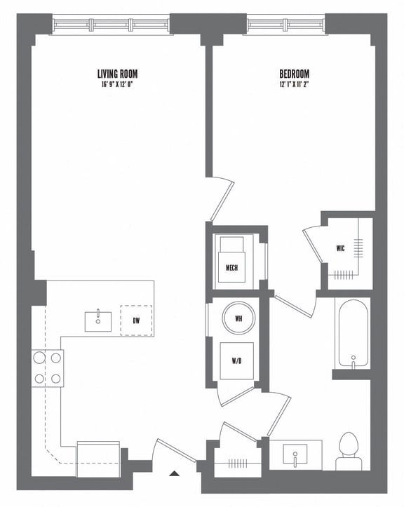 1 bedroom 1 bathroom Floor plan I at The Enclave, Jersey City, New Jersey