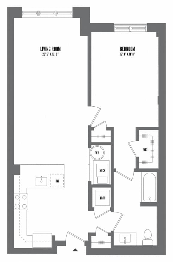 1 bedroom 1 bathroom Floor plan W at The Enclave, Jersey City