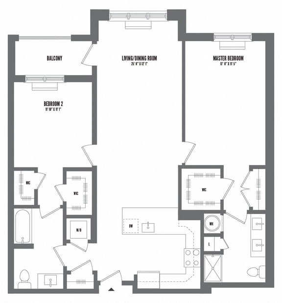2 bed 2 bath floor plan R at The Enclave, Jersey City